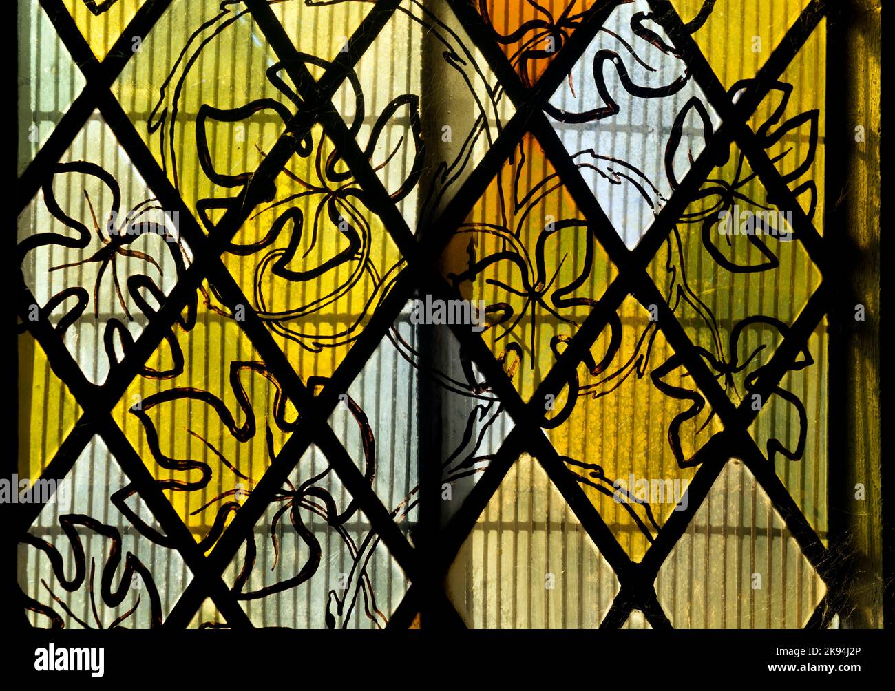 Stained glass in St. Andrew`s Church, Wilmcote, Warwickshire, England